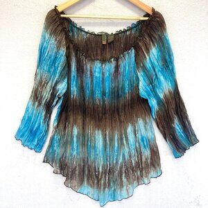 SERE NADE‎ NEW YORK Accordion Top Sz 2X Sheer Blouse Blue Fairy Disco Boho Gypsy